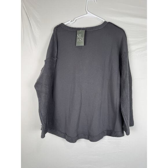 AEMI + CO Nest Raw Hem Textured Knit Long Sleeve Top Gray Women’s L NWT - Picture 2 of 5